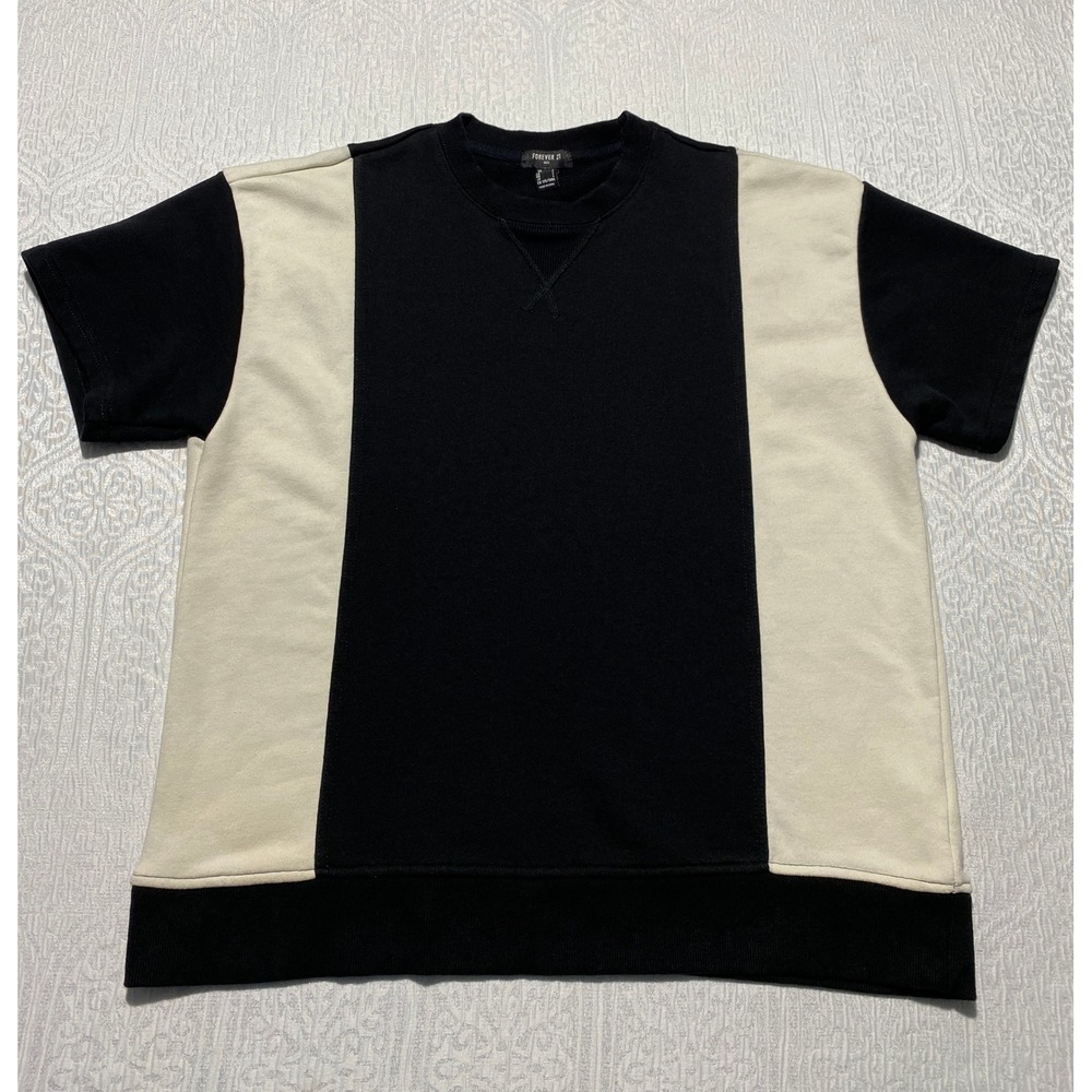 Forever 21 Men Black Cream Colorblock Short Sleeve Sweatshirt Size Large L